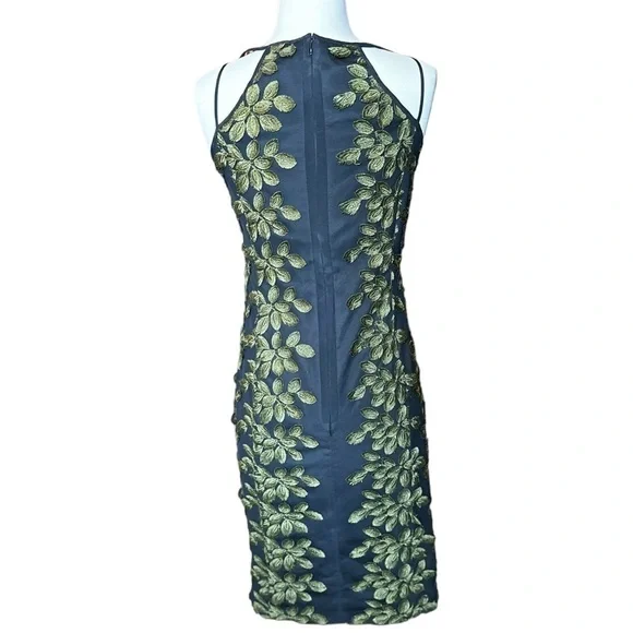 W by Worth Black And Green Embroidered Leaf Lace Shift Midi Dress SZ 0 - Picture 6 of 10